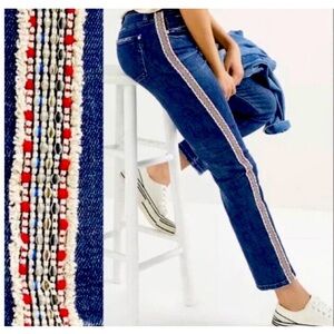 Anthropologie Pilcro Slim Boyfriend Crop Jeans Size 31 Embroidered Side Stripe